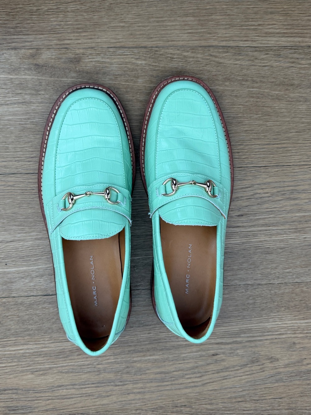Marc Nolan Mint Green Croc-Embossed Leather Bit Loafers